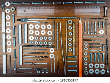 Knolling Style Photography - Various Items And Tools For Measurements And Home Repairs