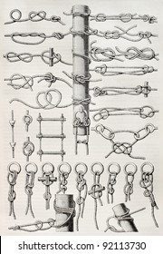 Knot table old illustration. Created by Thiollet, published on Magasin Pittoresque, Paris, 1845