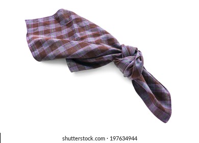 Knotted Purple Squared Handkerchief On White Background