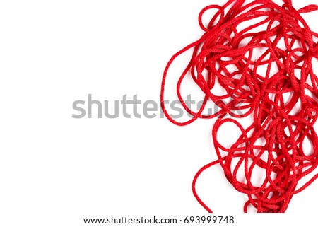 Knotty red rope on white background