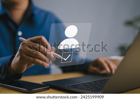 Know your customer (KYC) concept. Businessman use laptop with identity verification symbol for Increase financial security and access personal financial data. Biometrics security.