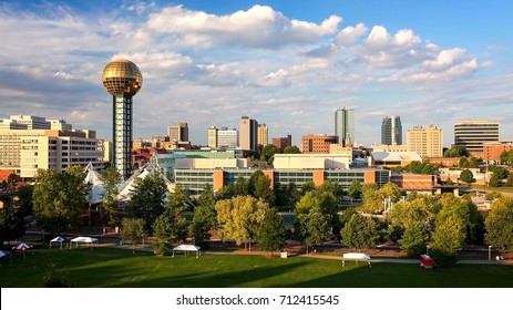 Knoxville, Tennessee city skyline (logos blurred for commercial use)