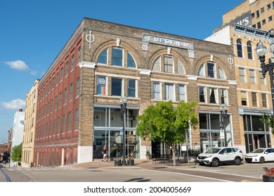 Knoxville, Tennessee - June 26, 2021: Exterior Historic Building Facade That Is Home To The Emporium Center Arts Culture Alliance Along Gay Street In Old City Downtown