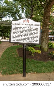 Knoxville, Tennessee, US June 26, 2021: Painted Metal Embossed Sign Marking Historic Market House In Downtown Market Square