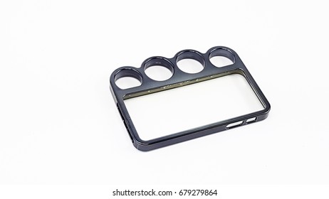 Knuckle Ring Mobile Case In Varnish Black Color Isolated