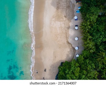 Ko Lanta Krabi Thailand, Tropical White Beach At Koh Lanta Thailand, Tropical Island, Drone Aerial View Of The Beach. 