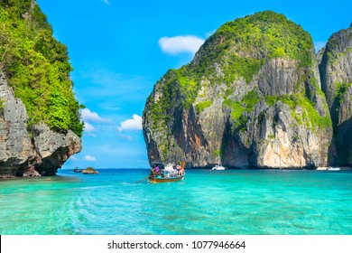 Ko Phi Phi Lee, Thailand - November, 24, 2017 - People enjoy a beautiful day to visit Maya Bay Beach, one of the most famous beach in the world.