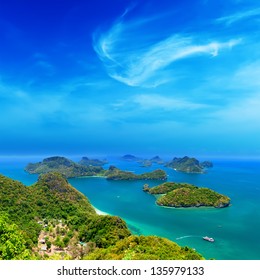 Ko Samui Thailand Travel Destination. Angthong Archipelago Beautiful Aerial Panoramic View