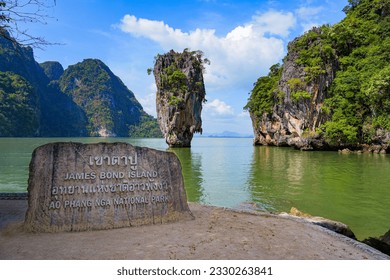 Ko Tapu, a limestone karst tower on James Bond Island in the Phang Nga Bay near Phuket in the Andaman Sea, Thailand, Southeast Asia - Powered by Shutterstock