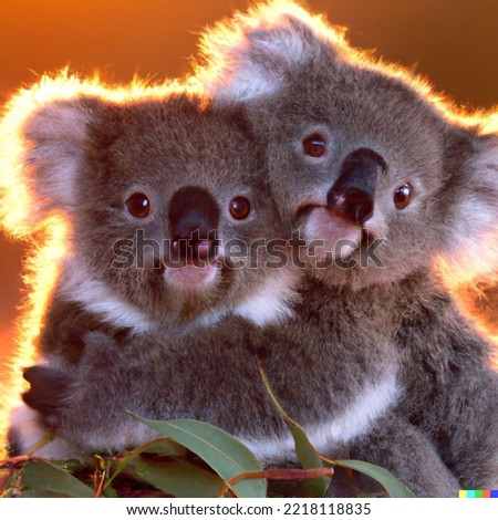 koala babies hugging at sunset