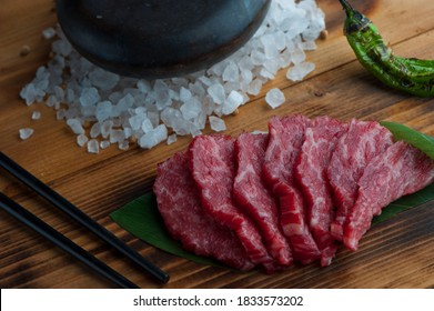 Kobe Beef Steak. Grade A Kobe Beef Steak Served At A Fine Dining Japanese Restaurant On A Hot Rock. Classic Japanese Or American Steakhouse Entree Favorite.