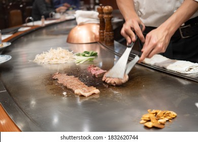 Kobe Beef Steak Japanese Chef Cooking Kobe Beef Steak At Steakhouse Wagyu At Street Gourmet