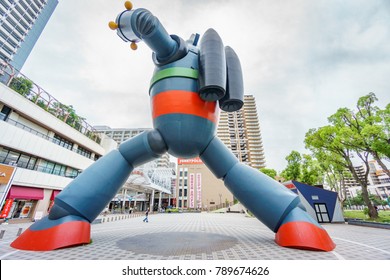 KOBE, JAPAN - June 5, 2015 : Tetsujin-28-go Statue Was Built To Commemorate The 15th Anniversary Of The Great Hanshin Earthquake (Kobe, January 17th, 1995).