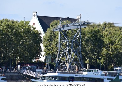 Koblenz, Germany - 09 12 2022: Overhead Cable Car Station At The Rhine