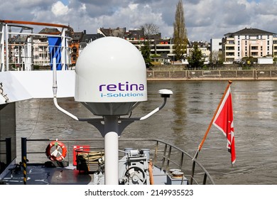 Koblenz, Germany - April 2022: Close Up View Of A Radar Dome On A River Cruise Ship Moored On The Moselle River, Which Runs Through The City