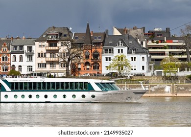 Koblenz, Germany - April 2022: River Cruise Ship Operated By The Amadeus Travel Company Sailing On The Moselle River, Which Runs Through The City