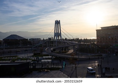 İzmit, Kocaeli Turkey - 19 December 2019: Turgut Özal Overpass, One Of The Symbols Of İzmit. Democracy Square And Kocaeli Metropolitan Municipality Building At Sunset