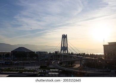 İzmit, Kocaeli Turkey - 19 December 2019: Turgut Özal Overpass, One Of The Symbols Of İzmit. Democracy Square And Kocaeli Metropolitan Municipality Building At Sunset