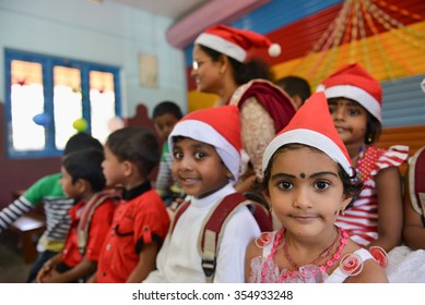 Kochi, India - December 23, 2015: Pupils Celebrating Christmas In The St. Ann's Public School (Kerala, India)