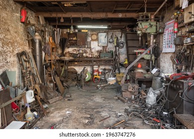 Kochi, India - January 16, 2020: Interior Of An Empty Mechanics Shop In India