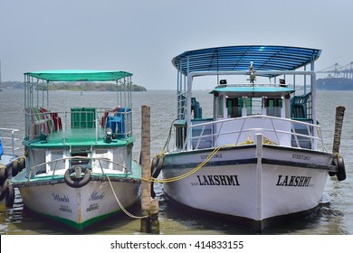 KOCHI, KERALA, INDIA, APRIL 30, 2016: Boat service at the Marine Drive at Kochi, parked in the backwaters. 