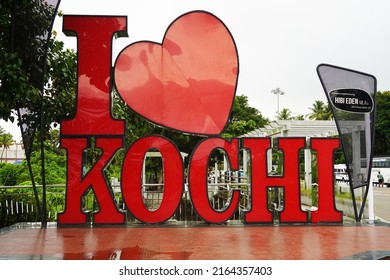 Kochi, Kerala, India, June 03, 2022: I love Kochi slogan at a park by the Marine drive promenade.                             