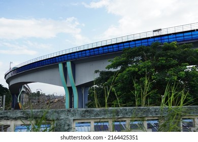 Kochi, Kerala, India, June 03, 2022: Overhead Metro Train Track , Upward View From The Street.                           