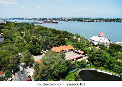 Kochi, Kerala, India, June 03, 2022: Aerial view of the waterfront of Kochi, from the Revenue Tower.
