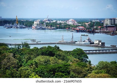 Kochi, Kerala, India, June 03, 2022: Aerial view of the Green Freight Corridor 2 of Cochin Port, view from the Revenue Tower.