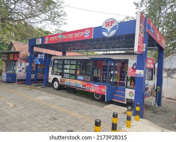 Kochi, Kerala, India - June 21, 2022: View Of A Bus Converted To A Shop For Engine Lubricants At Kochi, Kerala, India 