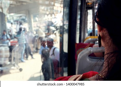 Kochi/India - December 24,2018 : On The Public Bus From Cohin International Airport To Fort Cochin