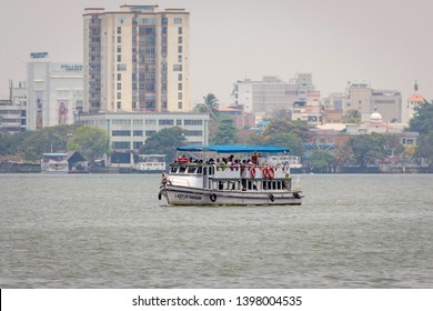 Kochin, Kerala, India - April 3, 2016: Peoples Traveling On Boat In Arabian Sea Kochin