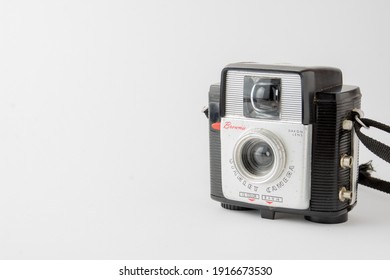 Kodak Brownie Scarlet Camera (1957-1962), Madrid, Spain, Europe, February 14, 2021, Horizontally, With Copy Space