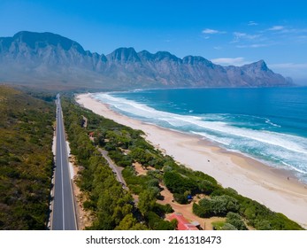 Kogelbay beach Western Cape South Africa, Kogelbay Rugged Coast Line with spectacular mountains. Garden route, drone aerial view at the road and beach - Shutterstock ID 2161318473