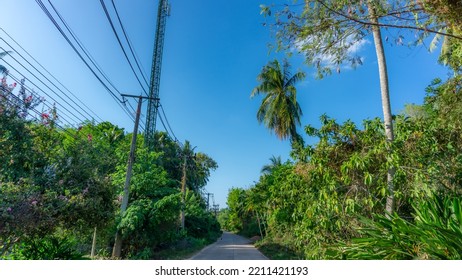 Koh Jum, Thailand-January 2020: Rural Countryside View Of A Small Local Village During A Beautiful Sunny Day In The Tropical Environment Of Thailand Island. The Real Everyday Life Of Thai People.