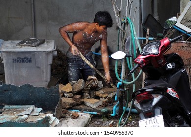 Koh Tao,Thailand,October 25,2019; A Hardworker / Burmese Migrant Workers In Thailand.