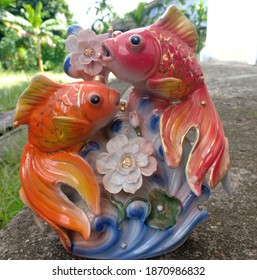 Koi Fish Model Sculpture, Photo Taken. December 10, 2020 In Jambi City, Indonesia