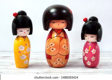 Kokeshi Japanese Traditional Wooden Dolls Isolated On White Background                   