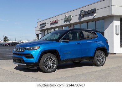 Kokomo - Circa April 2022: Jeep Compass display at a Stellantis dealership. Jeep offers the Compass in Sport, Latitude, Limited and Trailhawk models.
