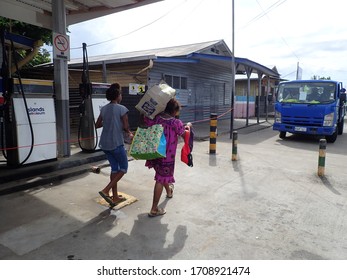 Kokopo , East New Britain Province / Papua New Guinea - April 20 2020 : Kokopo Town Monday During State Of Emergency Covid 19 Crisis. GAS STATION 