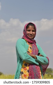 Kolayat, Bikaner, Rajasthan / India, March 04, 2020: A beautiful rural girl in the field of Kolayat village, 