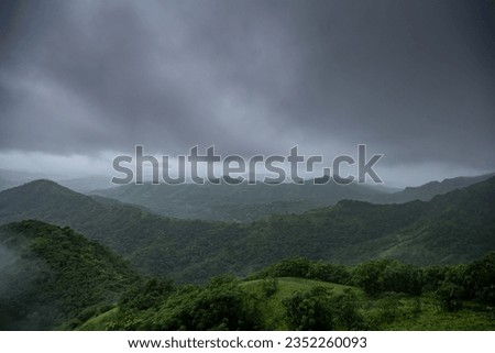 KOLHAPUR - MAHARASHTRA - INDIA - JULY 17, 2023: View of mountain ridge at Gaganbawada used to be called Bawada Mahal in Kolhapur district. 