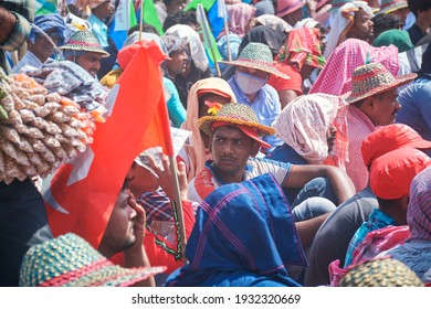 Kolkata, 02-28-2021: Group Of  Communist Party Of India Marxist CPI(M) Supporters Listening To Speech During A Mega Political Rally Organised At Brigade Parade Ground.