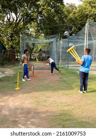 KOLKATA, CRICKET PRACTICE, INDIA on 17th. May 2022 at 15:46 pm from playground. Photo shows a cricket player is practicing bowling.