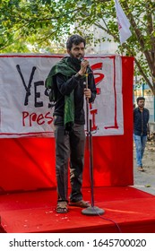 Kolkata, India - 02 14 2020: Students Of Jadavpur University With Aishee Ghosh Giving A Call To Condemn And Resist Fasicsm Of ABVP And BJP In The University