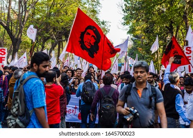 Kolkata, India - 02 14 2020: Students Of Jadavpur University With Aishee Ghosh Giving A Call To Condemn And Resist Fasicsm Of ABVP And BJP In The University