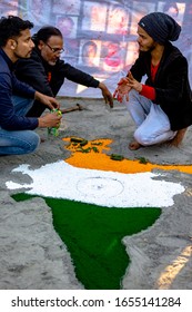 Kolkata, India - 02 24 2020: Artwork Showing Protest Against Citizenship Amendment Act, National Register Of Citizens And National Population Register, People Showing Respect To The Martyrs Of Pulwama