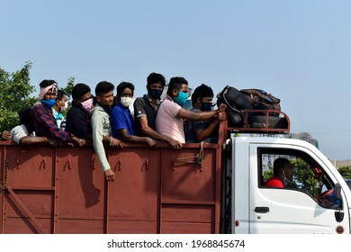 Kolkata, India, 6-5-2021- People Are Travelling On A Mini Truck Amid The Spread Of Covid-19 In Kolkata.