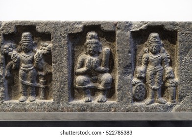 KOLKATA, INDIA - FEBRUARY 09, 2016:  Lintel: Surya, Siva Lakulisa And Vishnu, 26th Regnal Year Of Dharmapala, Ca. 770-810 C.E. Found In Bodhgaya, Bihar Now Exposed In The Indian Museum Kolkata, India