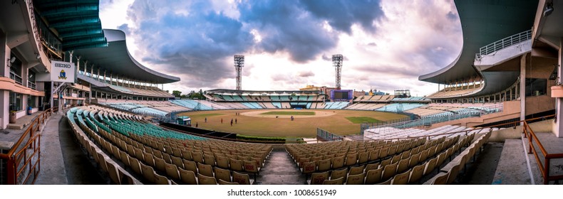 KOLKATA, INDIA - JULY, 2017: Panoramic Of The Eden Gardens